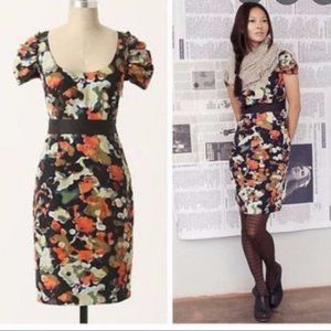 Anthropologie floreat silk dress cap sleeves 6